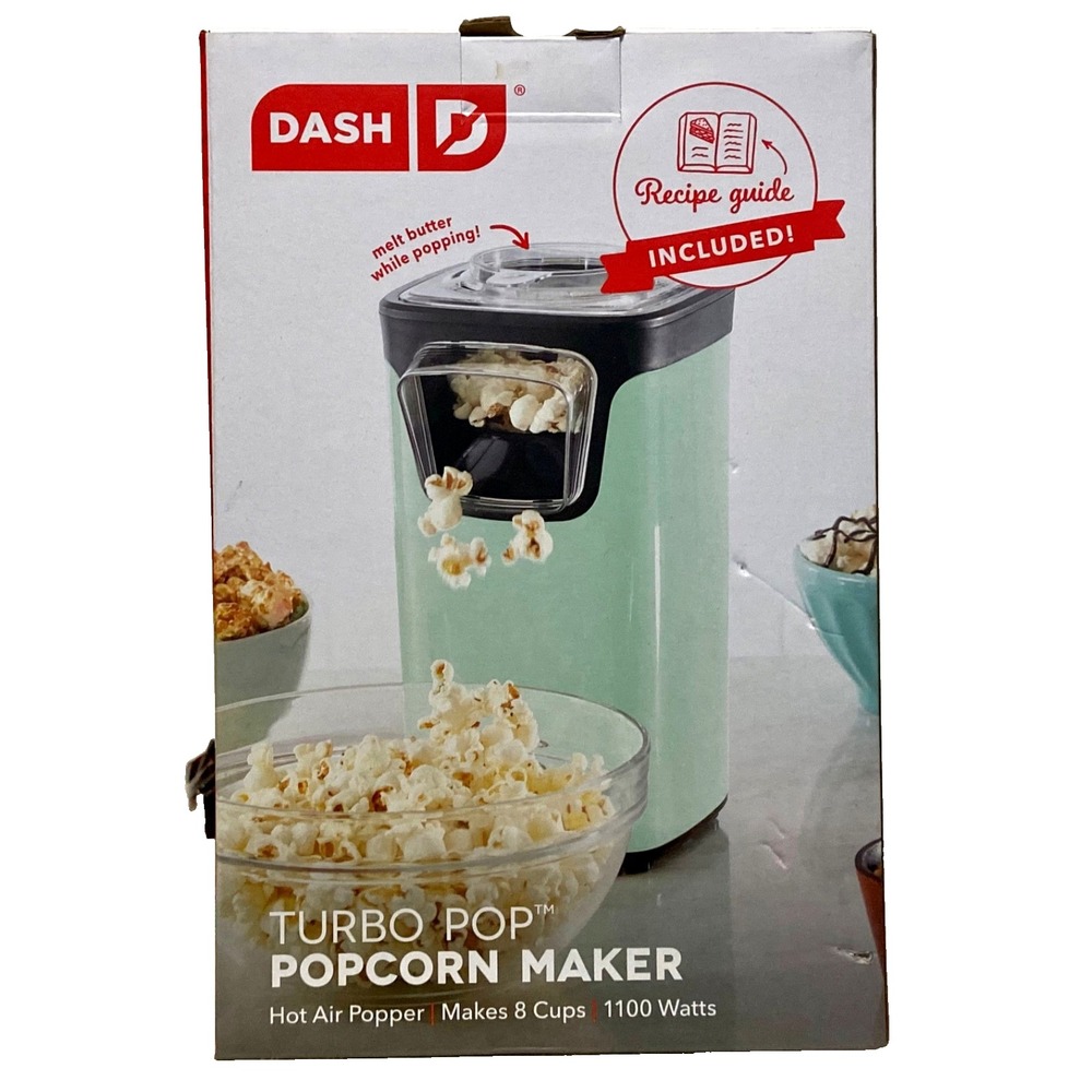 Popcorn Maker Dash Turbo Pop 8 Cups Hot Air Popper Aqua + Recipe Guide Brand New